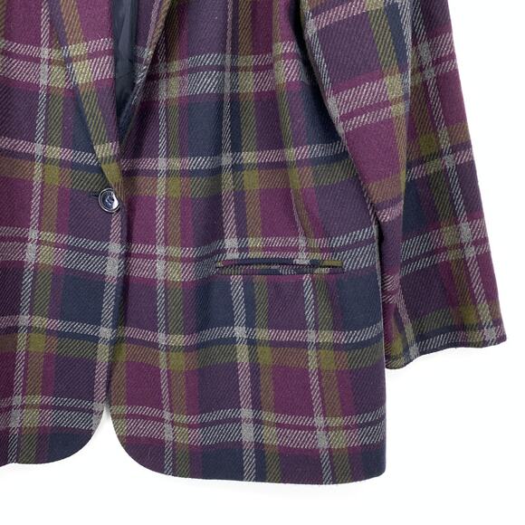 VTG 90s Sag Harbor Single Button Blazer Jacket Womens Sz XXL Purple Navy Plaid - Picture 4 of 5